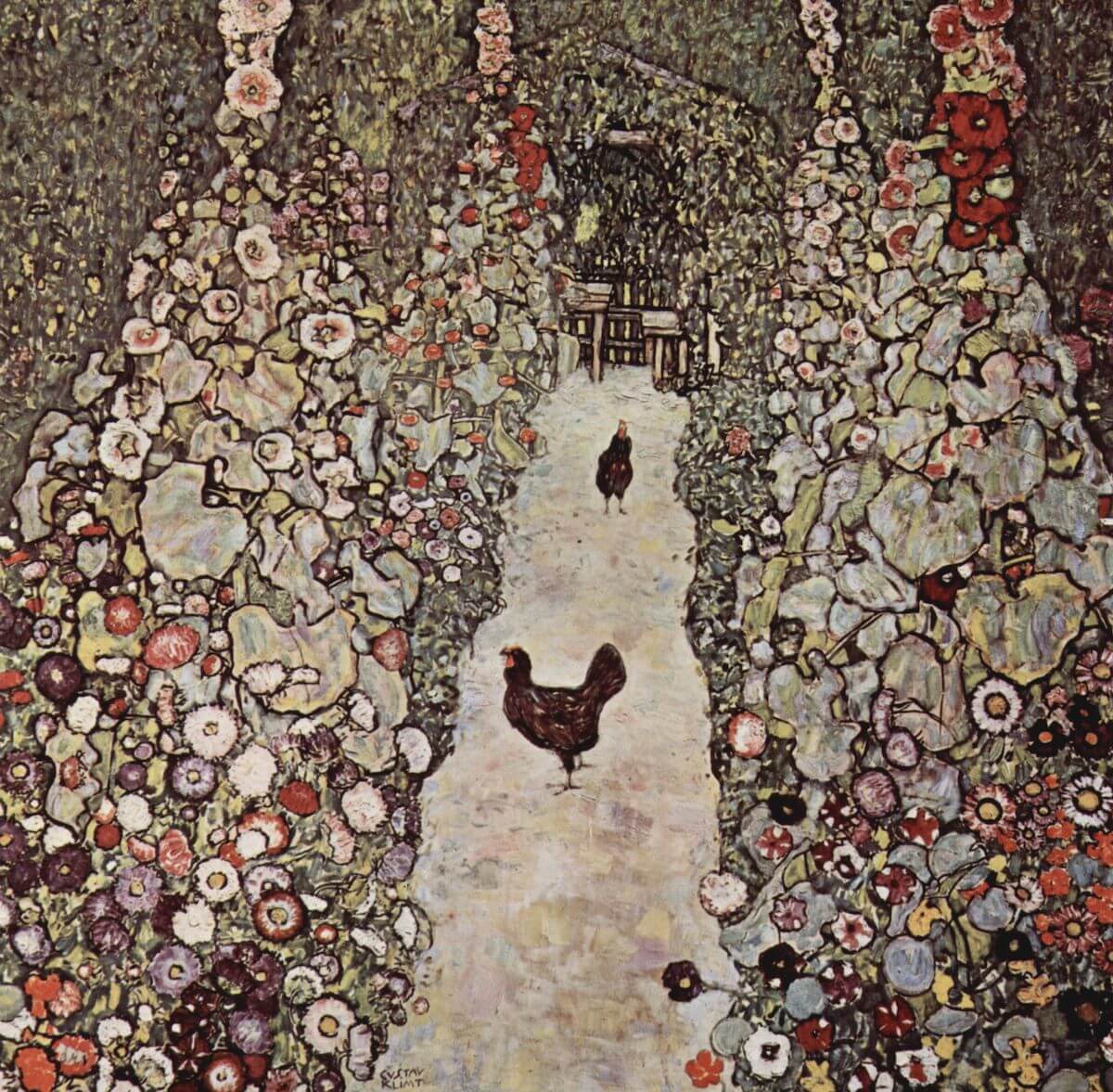 Garden with Roosters, by Gustav Klimt